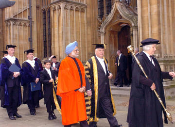 the prime minister dr manmohan singh with the chancellor of the oxford university lord patten of barnes in london united kingdom on july 8
